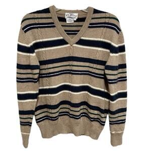 Vintage Womens Cashmere Grandpa Sweater Size Large Stripes Cable Knit Retro